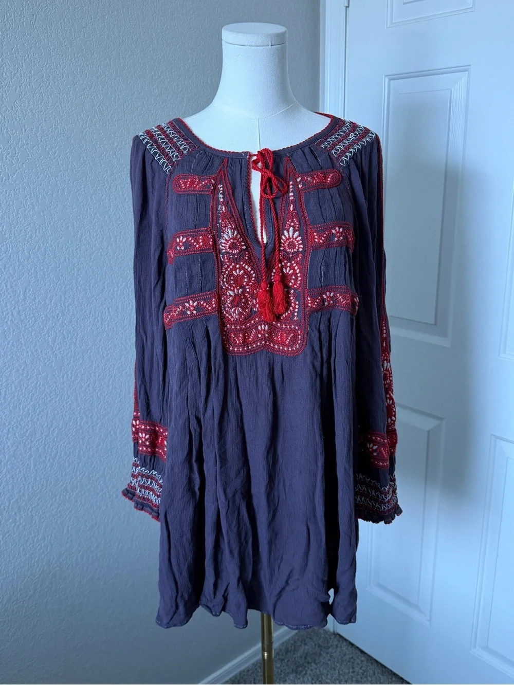 Free People Plum Tunic with White Striped Detail